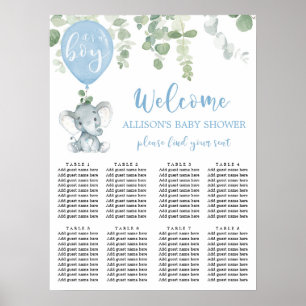 Blauwe baby shower-zeekaart voor olifanten poster