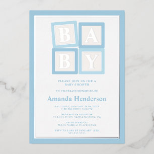 Blauwe Babyblokken Jongens Baby Shower Folie Uitnodiging