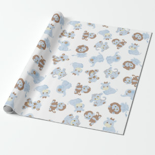 Blauwe babydieren cadeaupapier