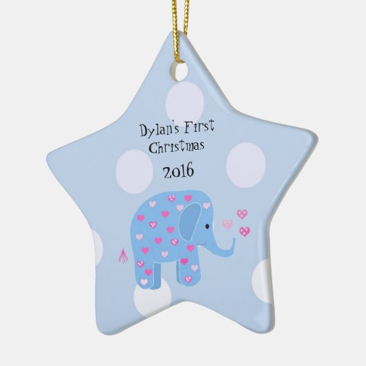 Blauwe baby's eerste kerstmis keramisch ornament (Links)