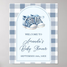 Blauwe babyschoenen Gingham jongen baby shower wel