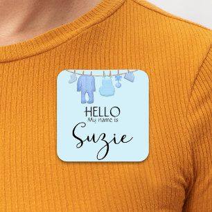 Blauwe babyshower naamkaartje vierkante sticker