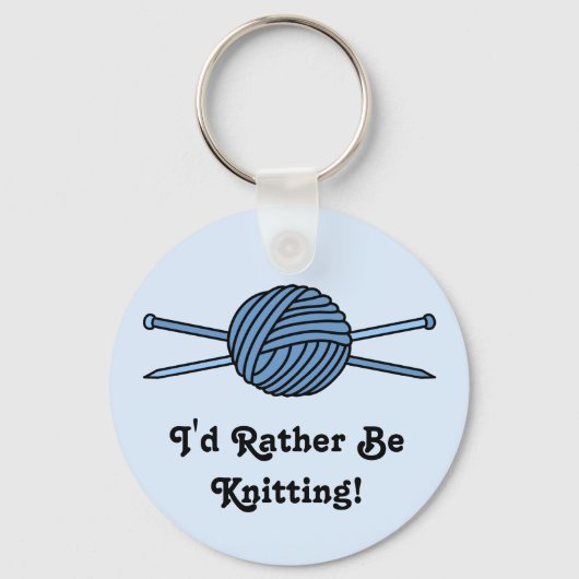 Blauwe bal van de Garens en de Knitting Naalden Sleutelhanger (Voorkant)