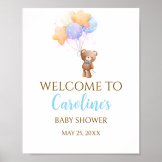 Blauwe Ballon Beer Baby Shower Welkomstposter Poster