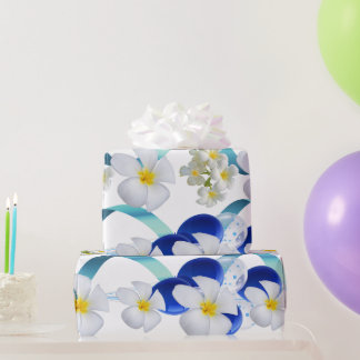 Blauwe ballon en Frangipani matte inpakpapier