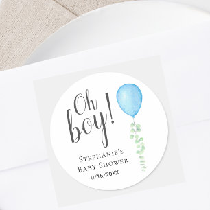 Blauwe Ballon Eucalyptus Baby Shower Ronde Sticker