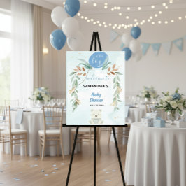 Blauwe ballon eucalyptus baby shower Welkomstbord Poster