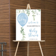 Blauwe ballon eucalyptus baby shower Welkomstbord Poster