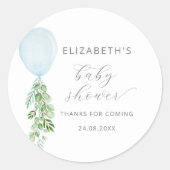 Blauwe ballon Eucalyptus babyshower Ronde Sticker (Voorkant)