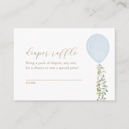Blauwe ballon Eucalyptus Diaper Raffle Ticket Encl Informatiekaartje (Voorkant)