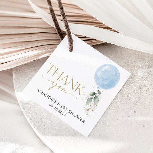 Blauwe ballon, Eucalyptus, Griekenland, Baby showe Bedankjes Labels