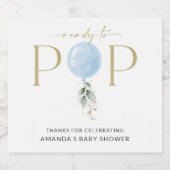 Blauwe ballon, Eucalyptus, Griekenland, Baby showe Sparkling Wijnetiket (Enkel label)