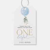 Blauwe ballon, Eucalyptus, Groen, Eerste verjaarda Cadeaulabel (Voorkant)