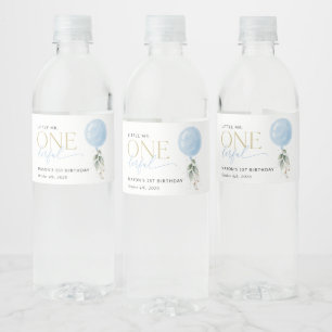 Blauwe ballon, eucalyptus, groen, eerste verjaarda waterfles etiket