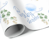 Blauwe ballon Eucalyptus Jongen Baby Shower Cadeaupapier (Rol Hoek)