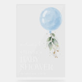 Blauwe ballon, Eucalyptus, welkom Baby shower Acryl Bord (Voorkant)