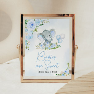 Blauwe ballon Floral Elephant Baby's zijn zoet Poster
