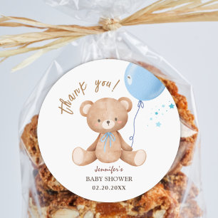 Blauwe ballon Teddy Bear Jongen Baby shower Ronde Sticker
