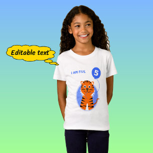 Blauwe ballon vijfde verjaardag tijger t-shirt