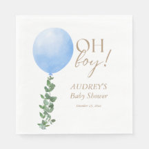 Blauwe ballon Waterverf Baby Boy Shower Oh Boy