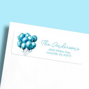 Blauwe Ballonnen Aquarel Jongen Baby Shower Adres Etiket
