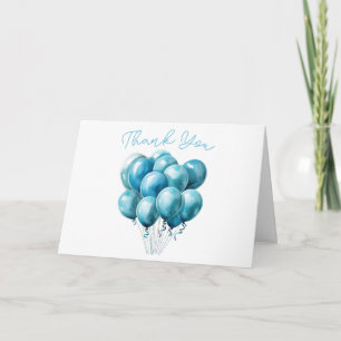 Blauwe Ballonnen Aquarel Jongen Baby Shower Bedank Kaart