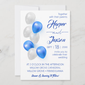 Blauwe ballonnen. Elegant trouwuitnodiging. Kaart