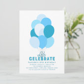 Blauwe ballonnen elke leeftijd verjaardagsfeest ui kaart (Staand voorkant)