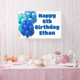 Blauwe ballonnen Happy Birthday Boys Party Spandoek