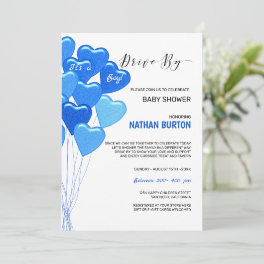 Blauwe ballonnen op Baby Kaart (Staand voorkant)