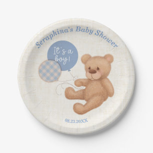 Blauwe ballonnen Teddy Bear Baby shower Paper Bord