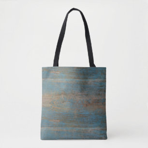 Blauwe band houtextuur tote bag