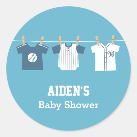 Blauwe Baseball Baby Jongen Douche Party Labels (Voorkant)