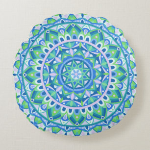 Blauwe Basis Mandala Rond Kussen