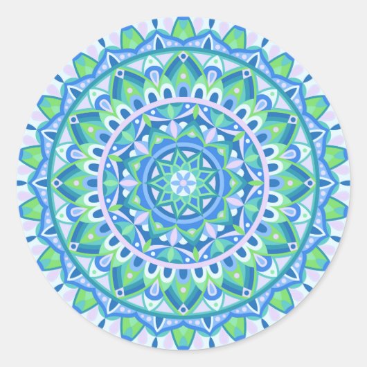 Blauwe basis Mandala Ronde Sticker (Voorkant)
