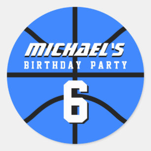 Blauwe Basketball Sticker Sport Birthday Party