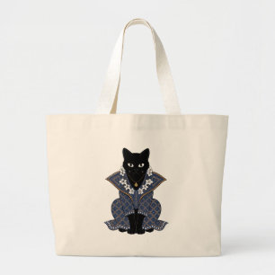 Blauwe Batik Kat Koningin Tote Tas