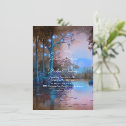 Blauwe Bayou avond bruiloft Kaart (Staand voorkant)