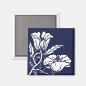 Blauwe Beardsley Poppies Magnet Magneet (Voorkant / Achterkant)