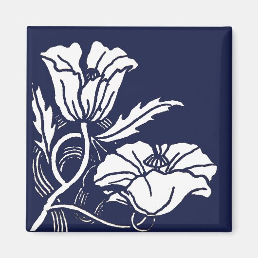 Blauwe Beardsley Poppies Magnet Magneet (Voorkant)