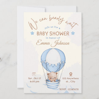 Blauwe beer babyshower uitnodiging