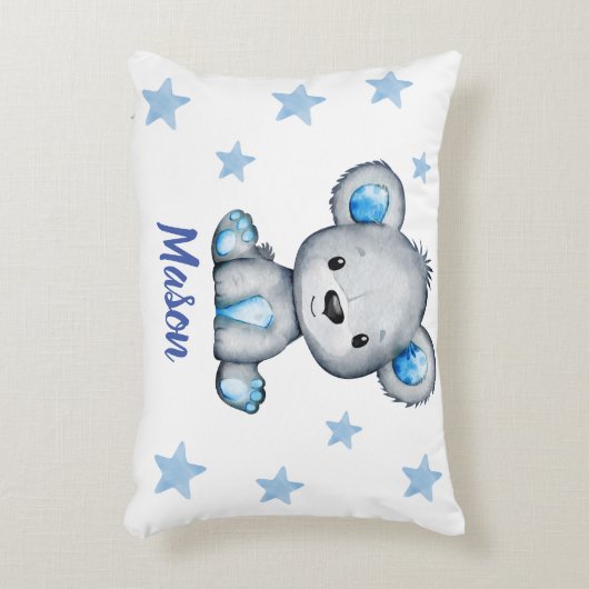 Blauwe Beer jongen met sterren Aangepaste naam Pil Accent Kussen (Voorkant(Verticaal))