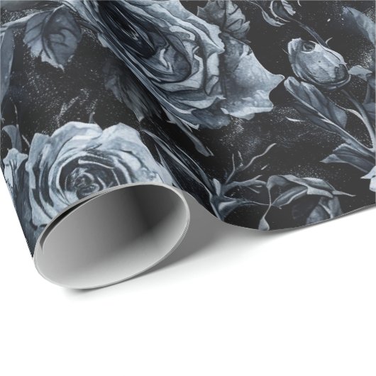 Blauwe Begraafplaats Rozen Gotisch Occult Cadeaupapier (Rol Hoek)