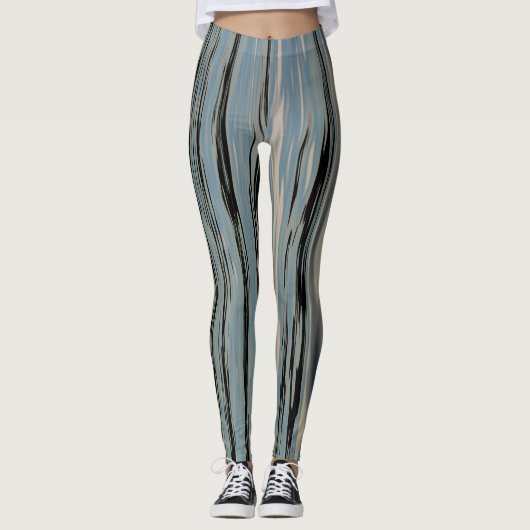 Blauwe beige meer waterstrepen leggings (Voorkant)