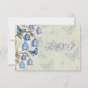 Blauwe Bel Vlinders Lente Bloemige Trouw RSVP Kaartje