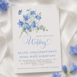 Blauwe Bellflower Trouwkaart Kaart