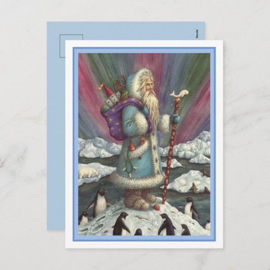 BLAUWE BELSNICKLE, NOORDELIJKE LICHTEN EN PENGUINE FEESTDAGENKAART (Voorkant / Achterkant)