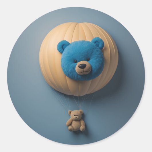 Blauwe beren ballon ronde sticker (Voorkant)