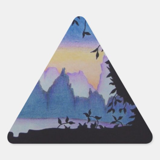 Blauwe berg abstracte zonsondergang landschapskuns driehoek sticker (Voorkant)