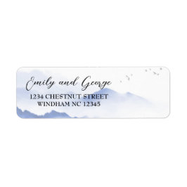 Blauwe bergen bruiloft retour adreslabels etiket